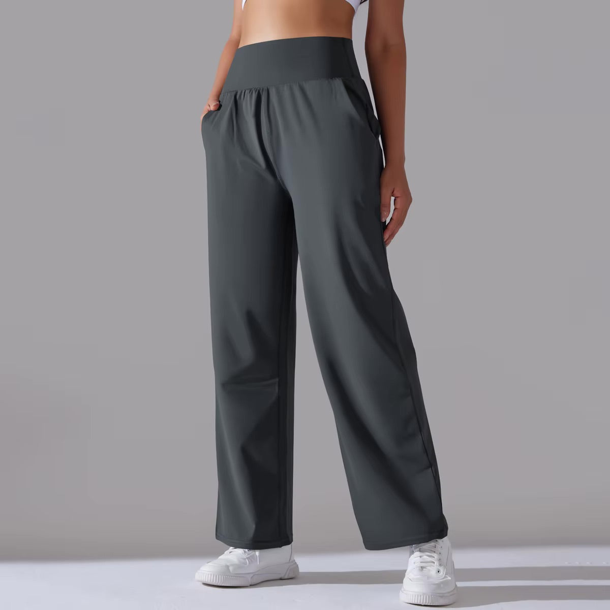 Pantalon large taille haute | Anthracite