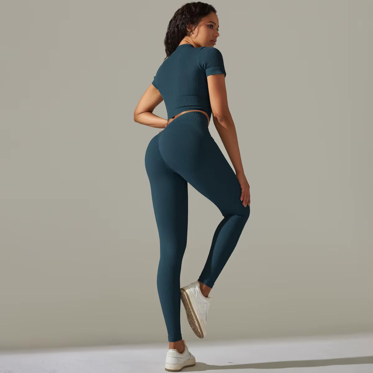 Set aus Oberteil und Leggings mit Reißverschluss | Entenblau