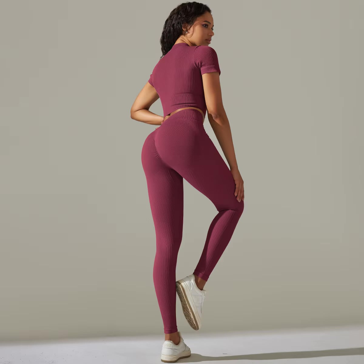 Set aus Oberteil mit Reißverschluss und Leggings | Burgunderrot