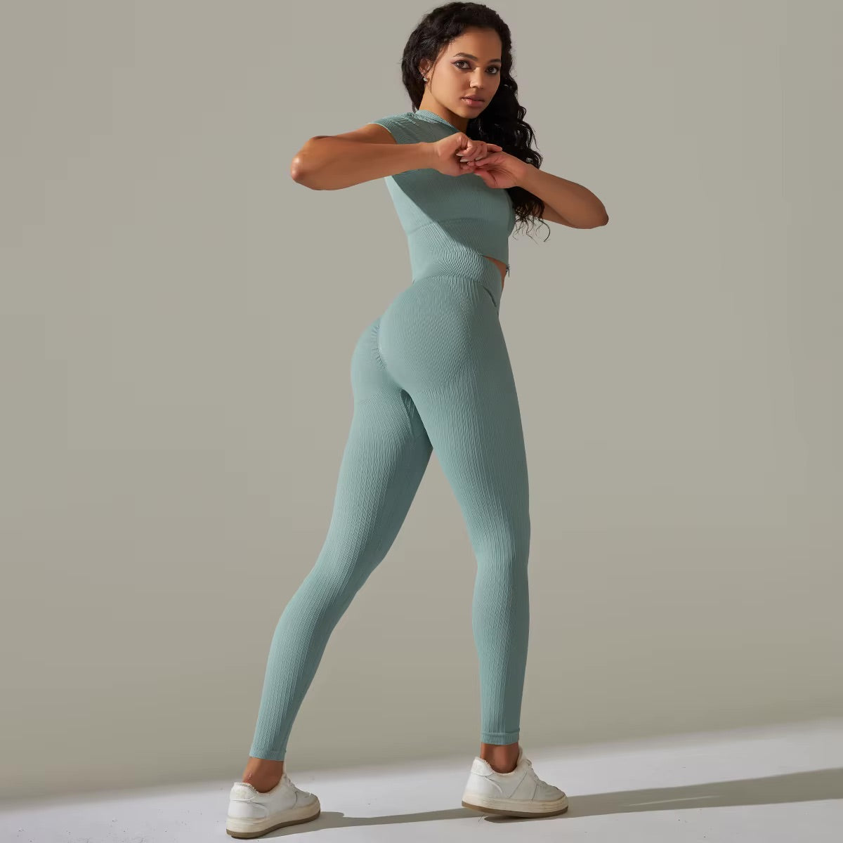 Set aus Oberteil mit Reißverschluss und Leggings | Smaragdgrün