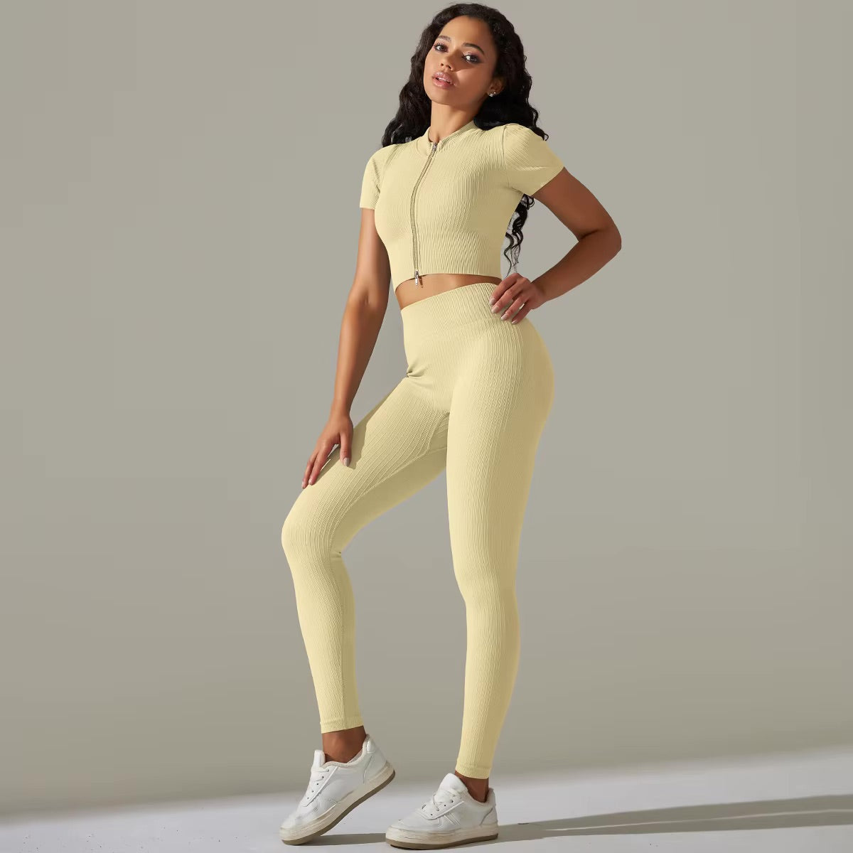 Set aus Oberteil und Leggings mit Reißverschluss | Gelb
