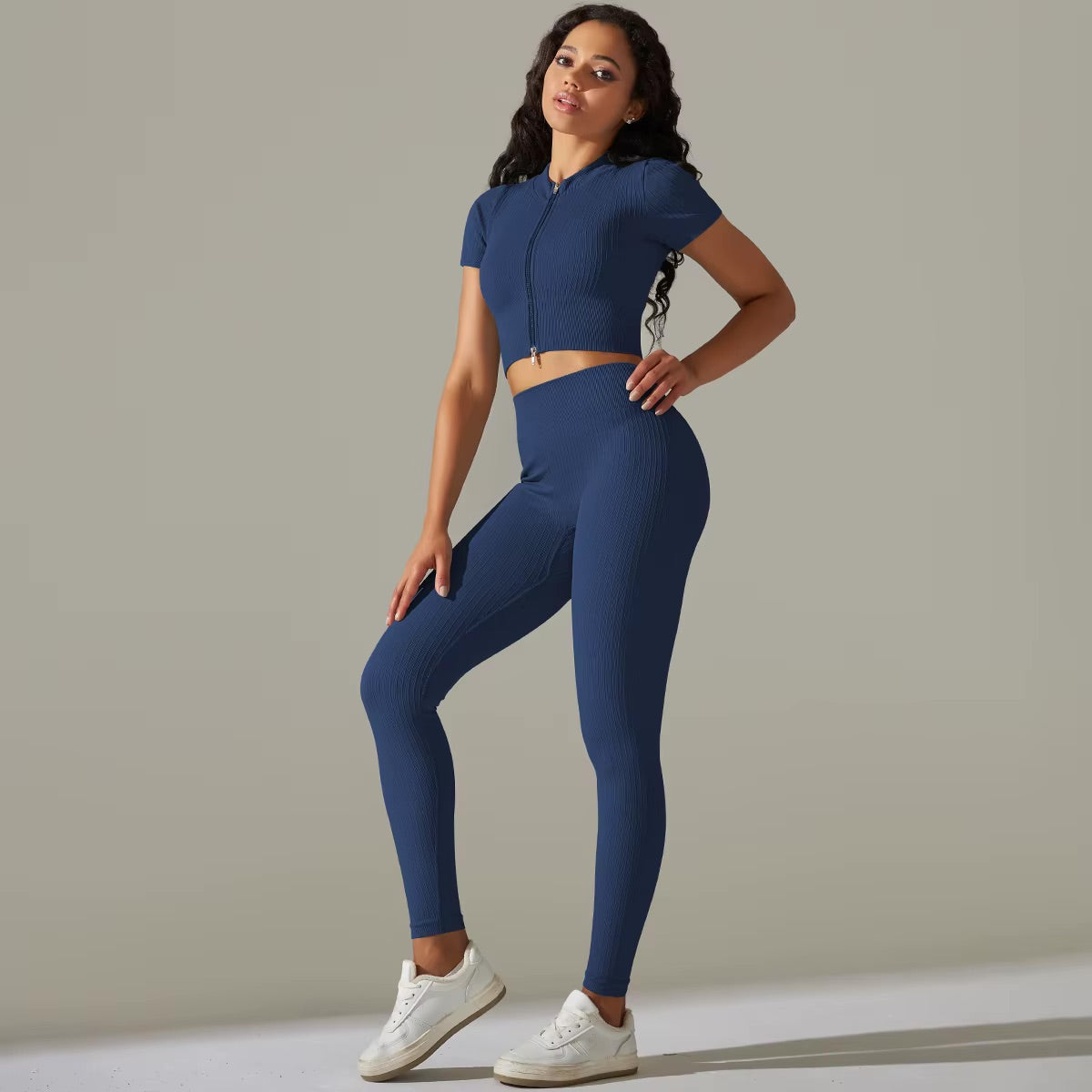 Set aus Oberteil und Leggings mit Reißverschluss | Blau