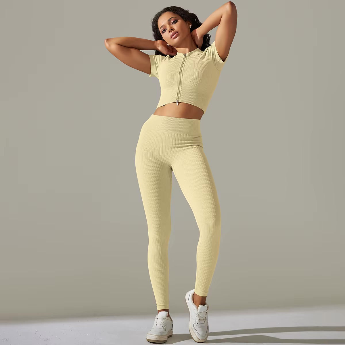Set aus Oberteil und Leggings mit Reißverschluss | Gelb