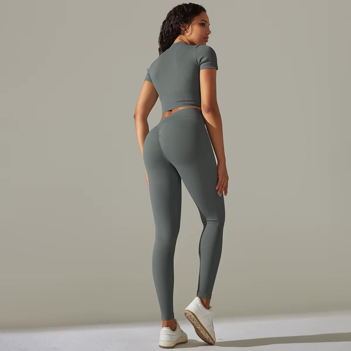Set aus Oberteil mit Reißverschluss und Leggings | Grau