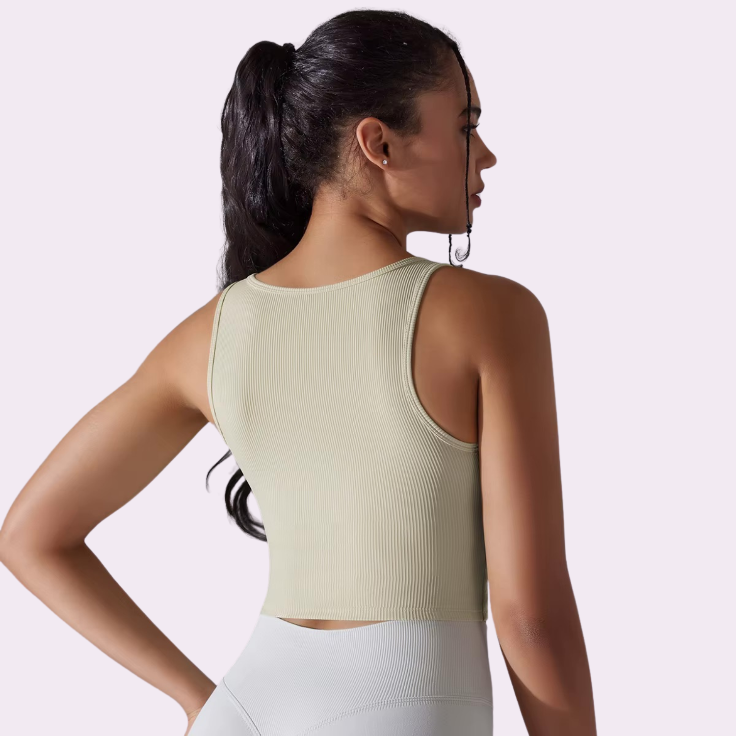 Tief ausgeschnittenes Top mit integriertem BH | Beige